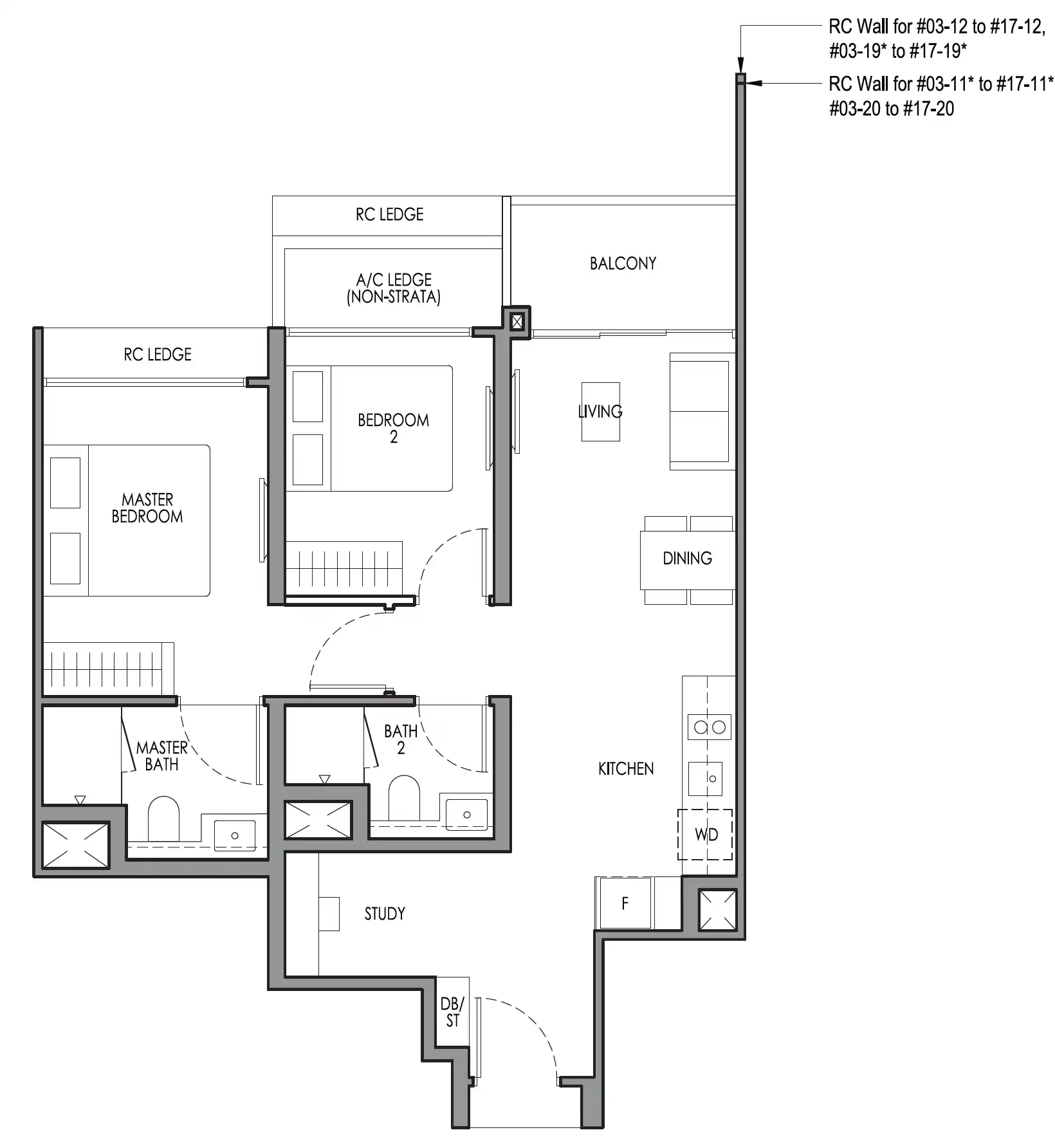 Lucerne Grand 2 Bedroom + Study floor plan 66sqm