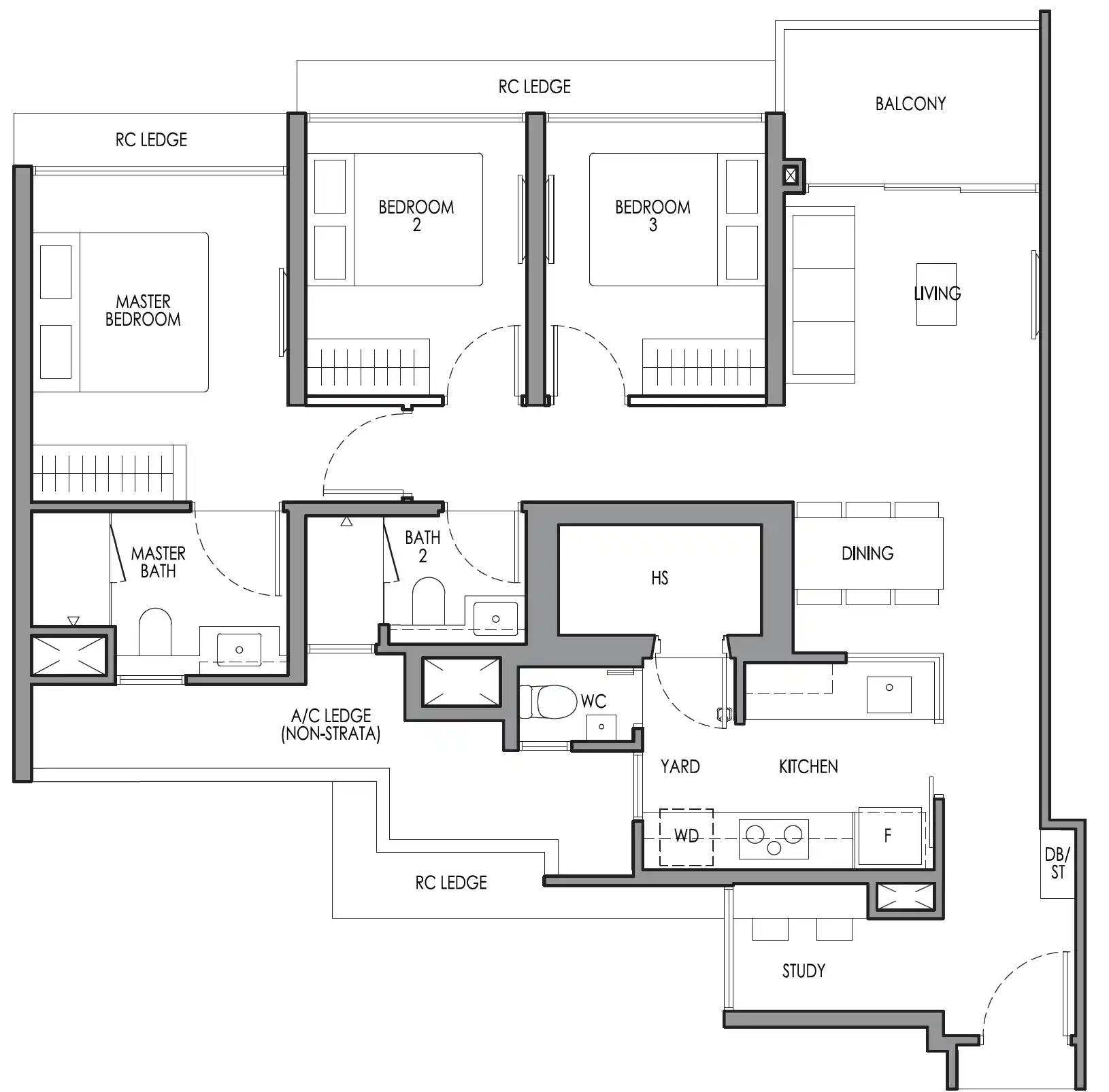 Lucerne Grand 3 Bedroom Premium + Study floor plan 93sqm