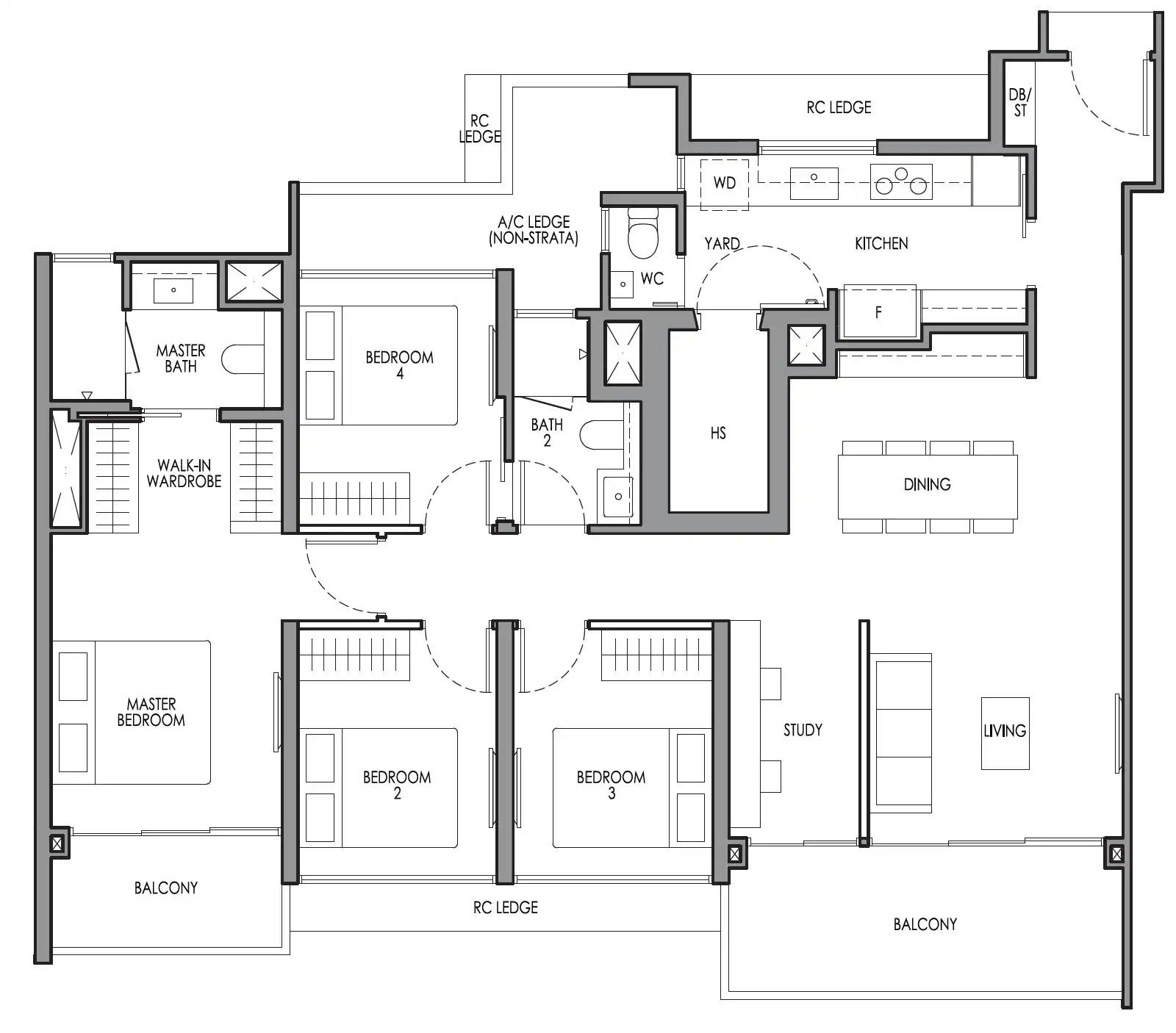 Lucerne Grand 4 Bedroom Premium + Study floor plan 125sqm
