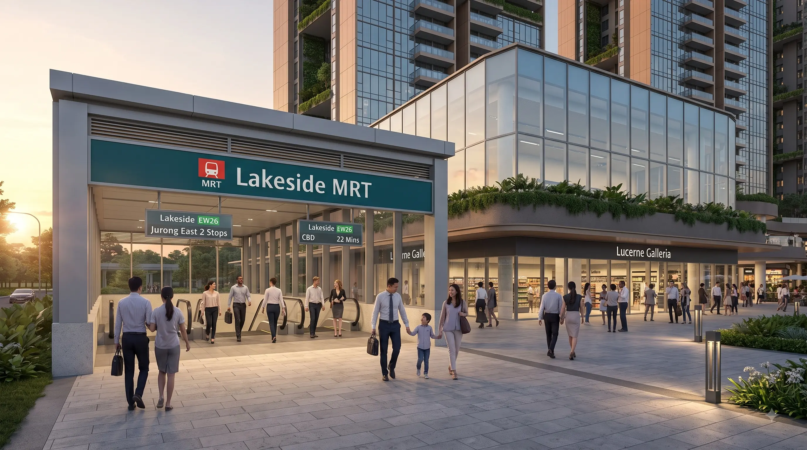 Lakeside MRT station entrance visualization with direct Lucerne Grand access